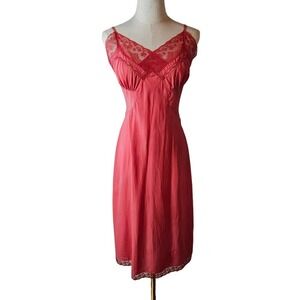 Vintage Barbizon Accolade Lace Trim‎ Full Slip 18 Miss M L Coral Pink